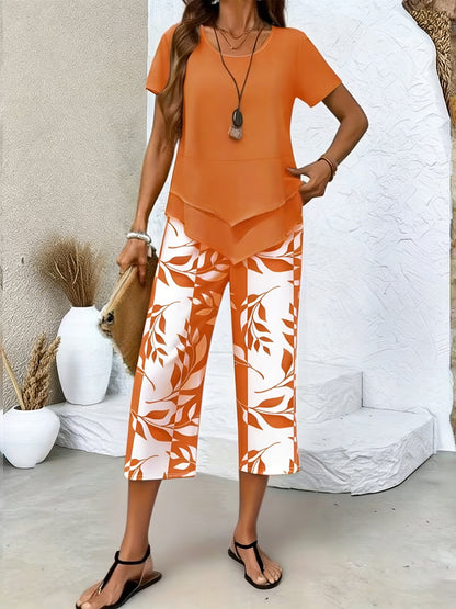 ⏳Limited-time 49% off⏰Casual Round Neck Layered Tunic Top & Wide Leg Pants Set👚👖