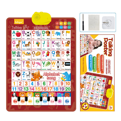 🚀New Talking Wall Chart for Kids – English & Spanish Learning Poster with Songs, ABCs, Numbers, Animal words & Piano