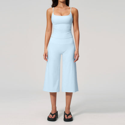 Women's 2-Piece Athleisure Fitness Clothes - Slimming Camisole Yoga Tank Top, High-Waisted Quick-Dry