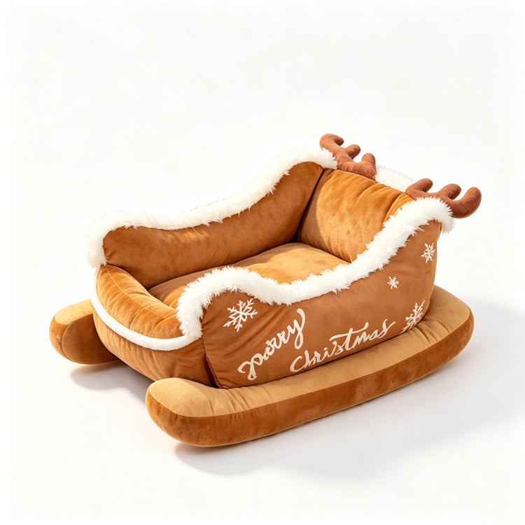 🎄Their Own Christmas Sleigh – Cozy Plush Pet Bed for Dogs & Cats
