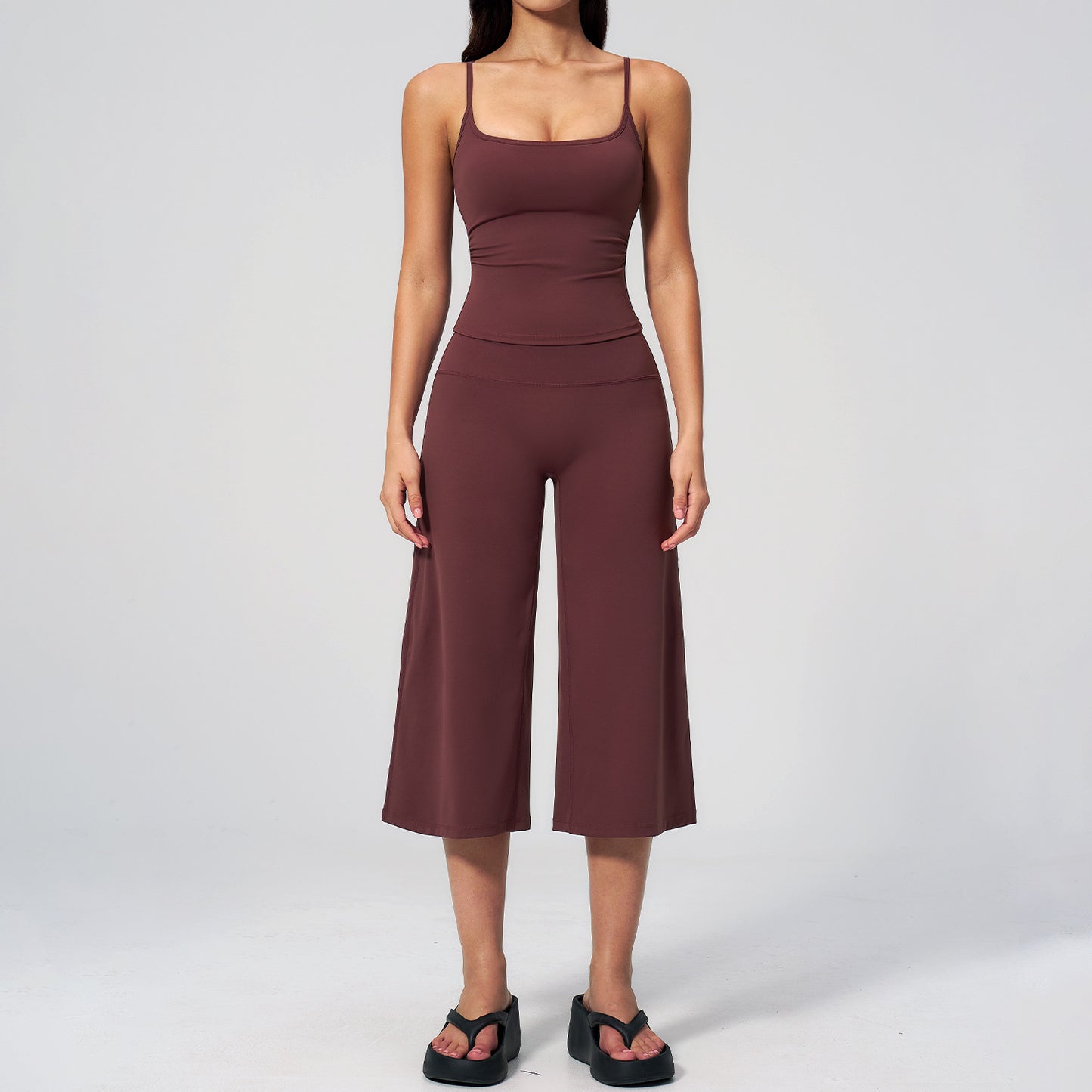 Women's 2-Piece Athleisure Fitness Clothes - Slimming Camisole Yoga Tank Top, High-Waisted Quick-Dry