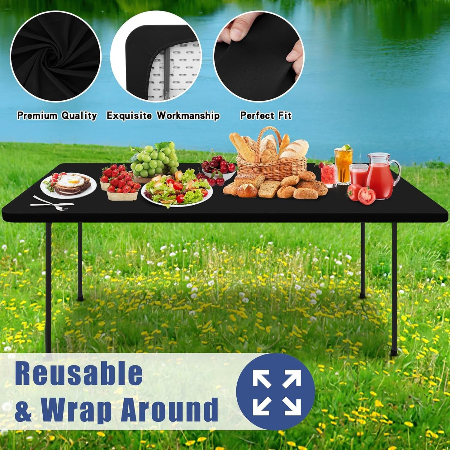 Stretch Fabric Table Top Cap Cover – Elastic Edge, Waterproof & Reusable