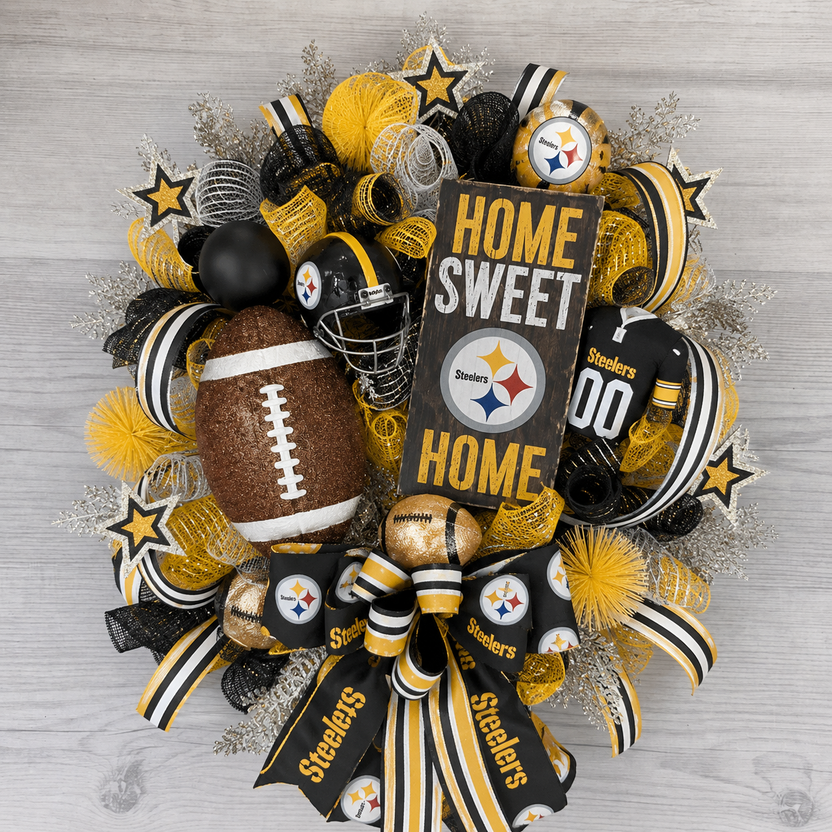 Football Team Handcrafted Wreath for Game-Day Front Door Decor