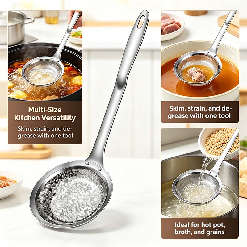 Fine mesh skimmer used for hot pot broth meat and grains