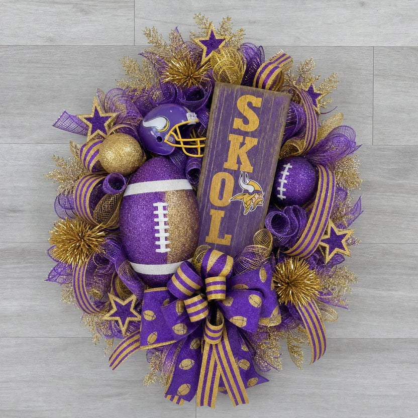 Football Team Handcrafted Wreath for Game-Day Front Door Decor