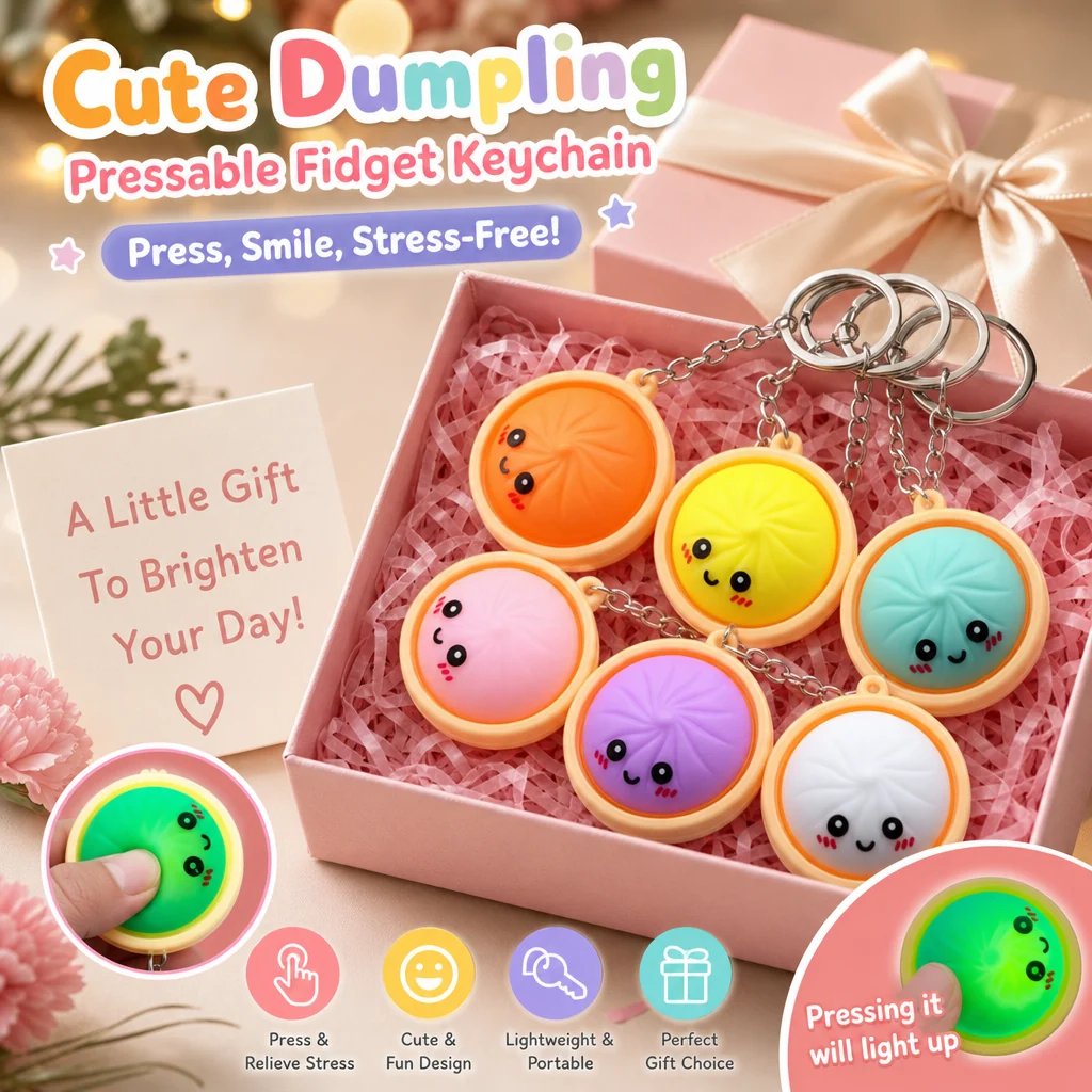 Cute Dumpling Pressable Fidget Keychain - touch sensing light