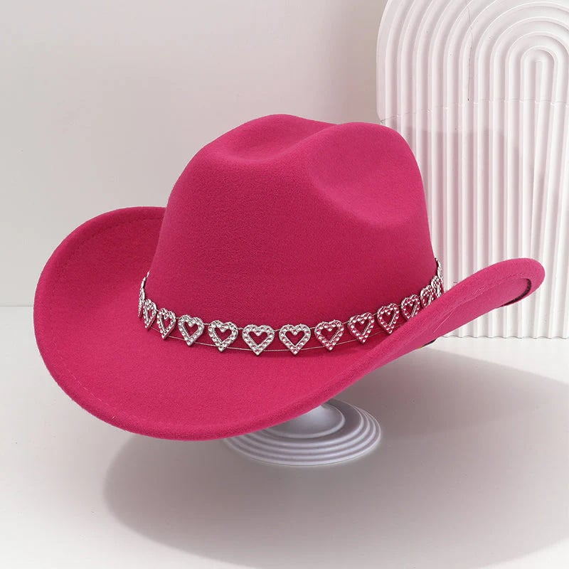 Women's Rhinestone Heart Cowboy Hat Elegant French Jazz Fedora