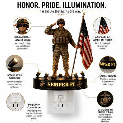 🎖 USMC Semper Fi Saluting Soldier Statue Lamp