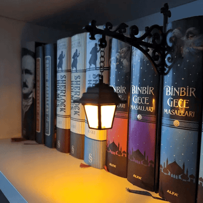 Aesthetic Library Lantern Bookcase Light — Cozy Warm Glow Decorative Mini Lamp, Elegant Metal Night Light for Bookshelf, Reading Nook & Study Room