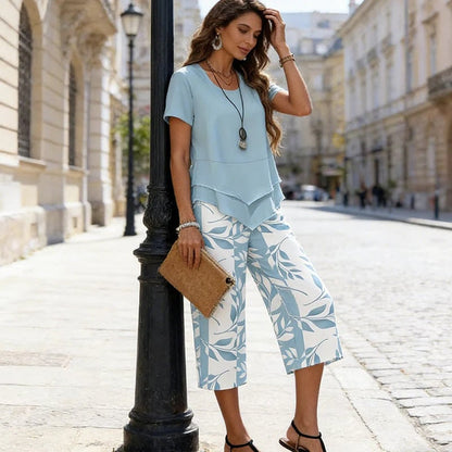 ⏳Limited-time 49% off⏰Casual Round Neck Layered Tunic Top & Wide Leg Pants Set👚👖