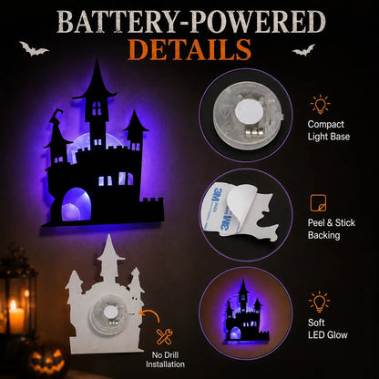 🎃8 Pack Halloween LED Silhouette Wall Light Stickers, Battery Powered Peel & Stick Decor Lights