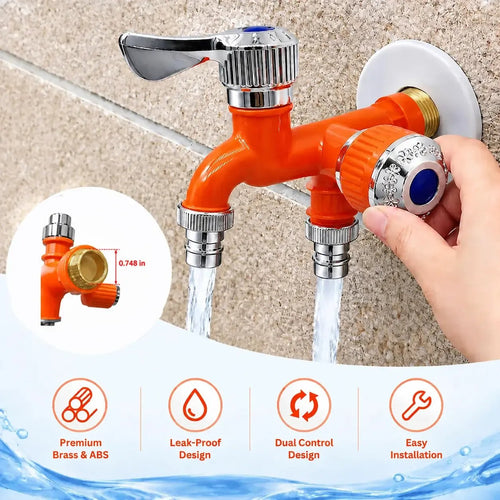 Dual Outlet Washing Machine Plastic Faucet, 1 In 2 Out Water Plastic Tap