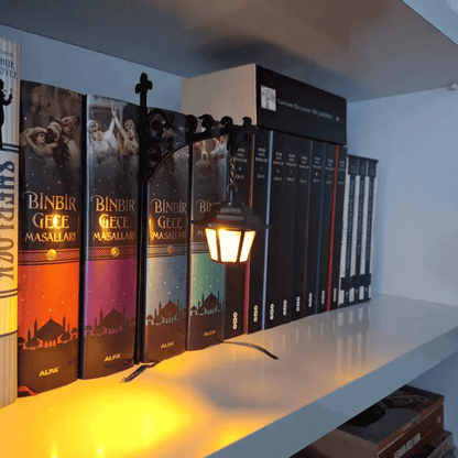 Aesthetic Library Lantern Bookcase Light — Cozy Warm Glow Decorative Mini Lamp, Elegant Metal Night Light for Bookshelf, Reading Nook & Study Room