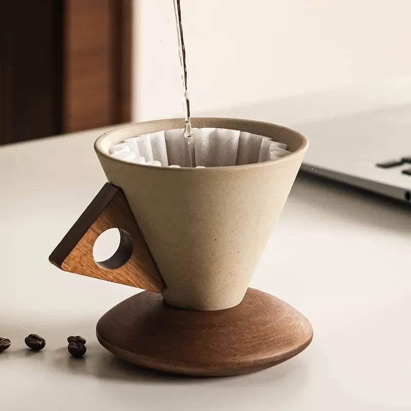 Hot 48% OFF☕✨ Conical Ceramic Coffee Cup with Acacia Wood Base