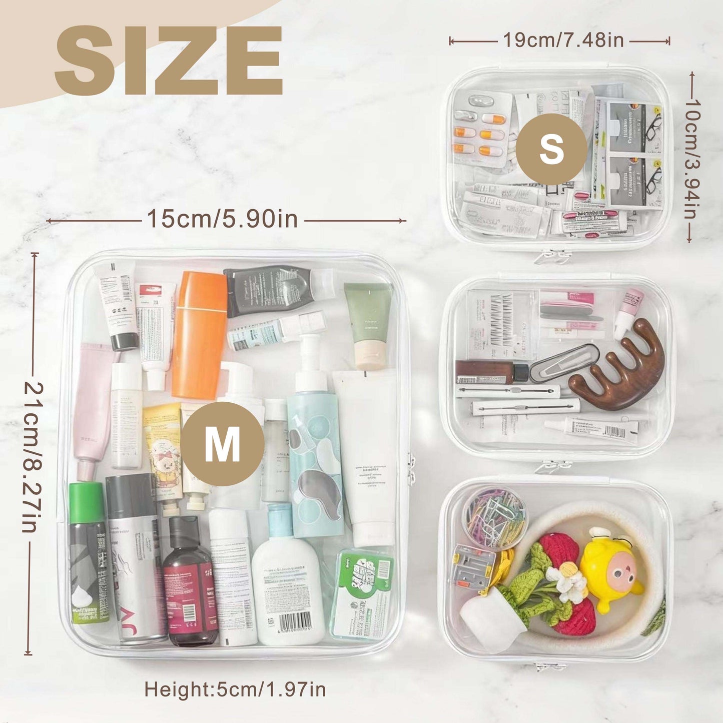 🌟Clear Organizer Storage Box 🌟4PCS Clear Hard Zipper Case PVC Plastic Clear Storage Containers