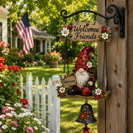 🐞🌼Rustic Garden Gnome Bell Outdoor Decor