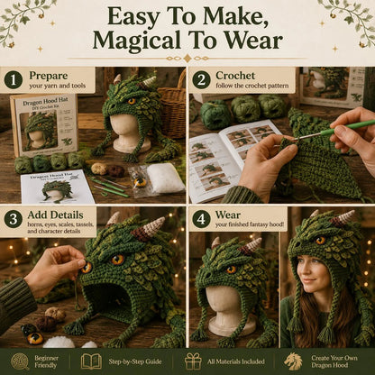 🐉🧶 Fantasy Hood Hat DIY Crochet Kit – Stitch Your Own Magical Character