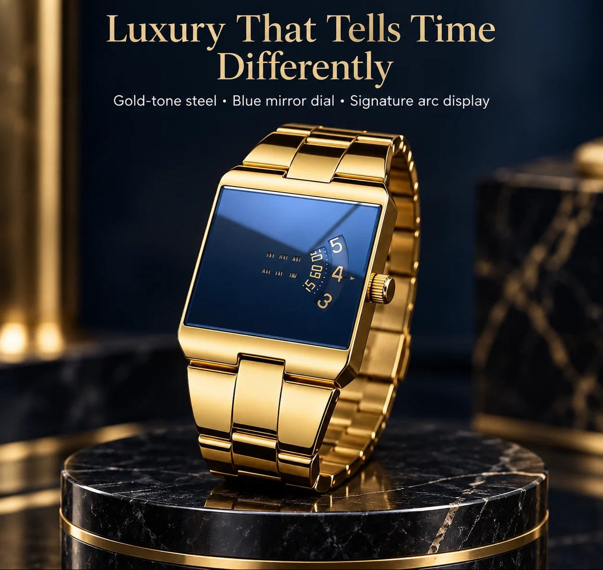 Men’s Gold-Tone Square Quartz Watch | Business Casual Style