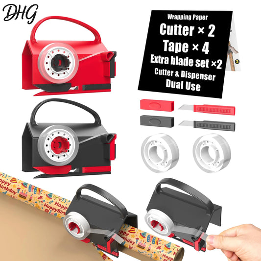 2-Pack Dual-Use Wrapping Paper Cutter & Tape Dispenser Kit