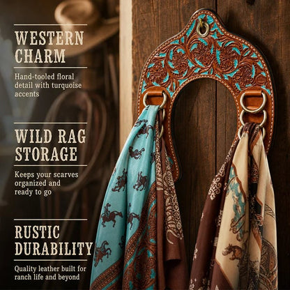 🔥 Handcrafted Leather Horseshoe Wild Rag Holder | Western Scarf & Bandana Organizer
