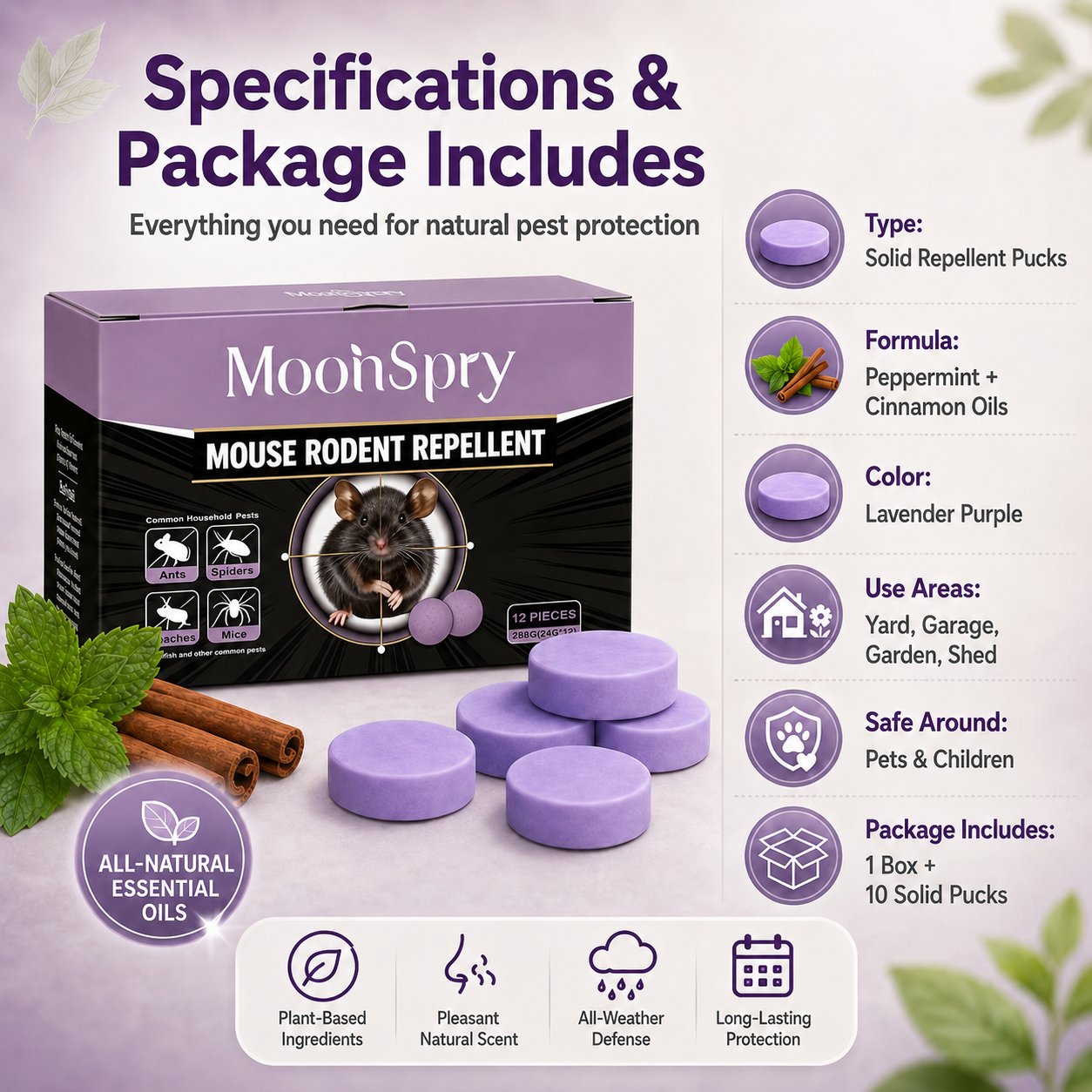 All-Natural Peppermint & Cinnamon Pest & Rodent Repellent Pucks