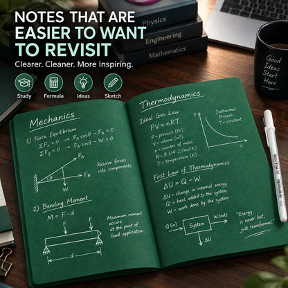 💚 Deep Green Blank Notebook with White Gel Pen | Aesthetic Writing & Sketch Journal