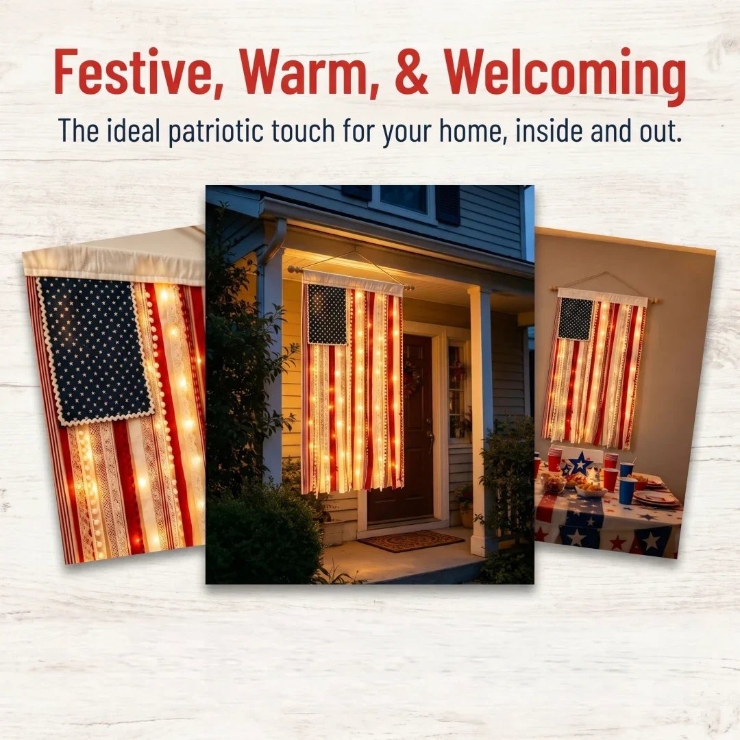 4.2 x 2.3 Ft Lighted Rag American Flag Banner
