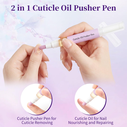 🖊️2-in-1 Cuticle Remover Pen, 45° Ceramic Tip for Dry Cuticles & Hangnails, Hydrating Nail Care, Easy Dispensing, Portable 2-Pack for Travel