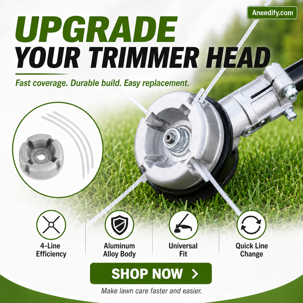 🌿 Universal Aluminum Grass Trimmer Head | Heavy-Duty Brush Cutter Replacement
