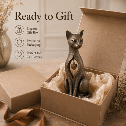 Heritage Heart Sphynx Sculpture – Vintage Iron Cat Accent for Timeless Interiors