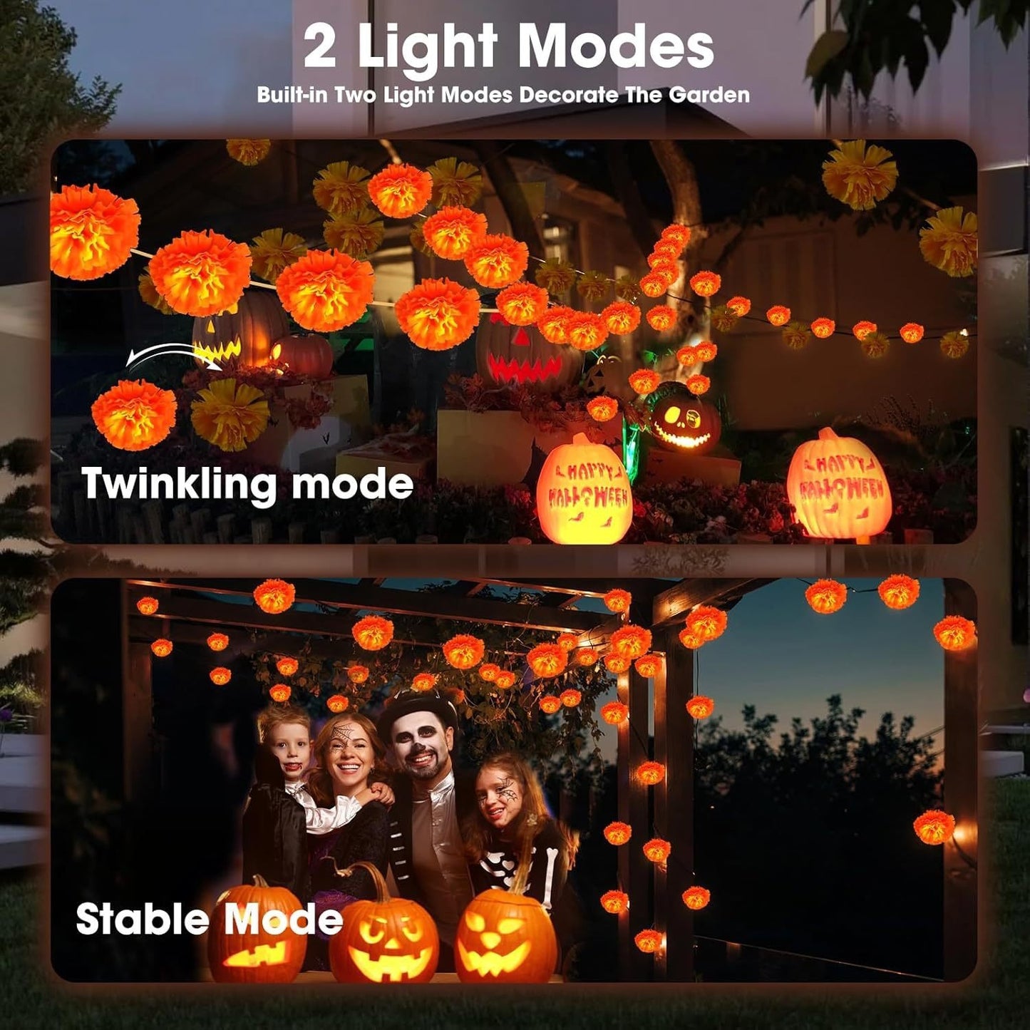 🎃 3M Day of the Dead Marigold String Lights, 20 LED Cempasuchil Flower Garland