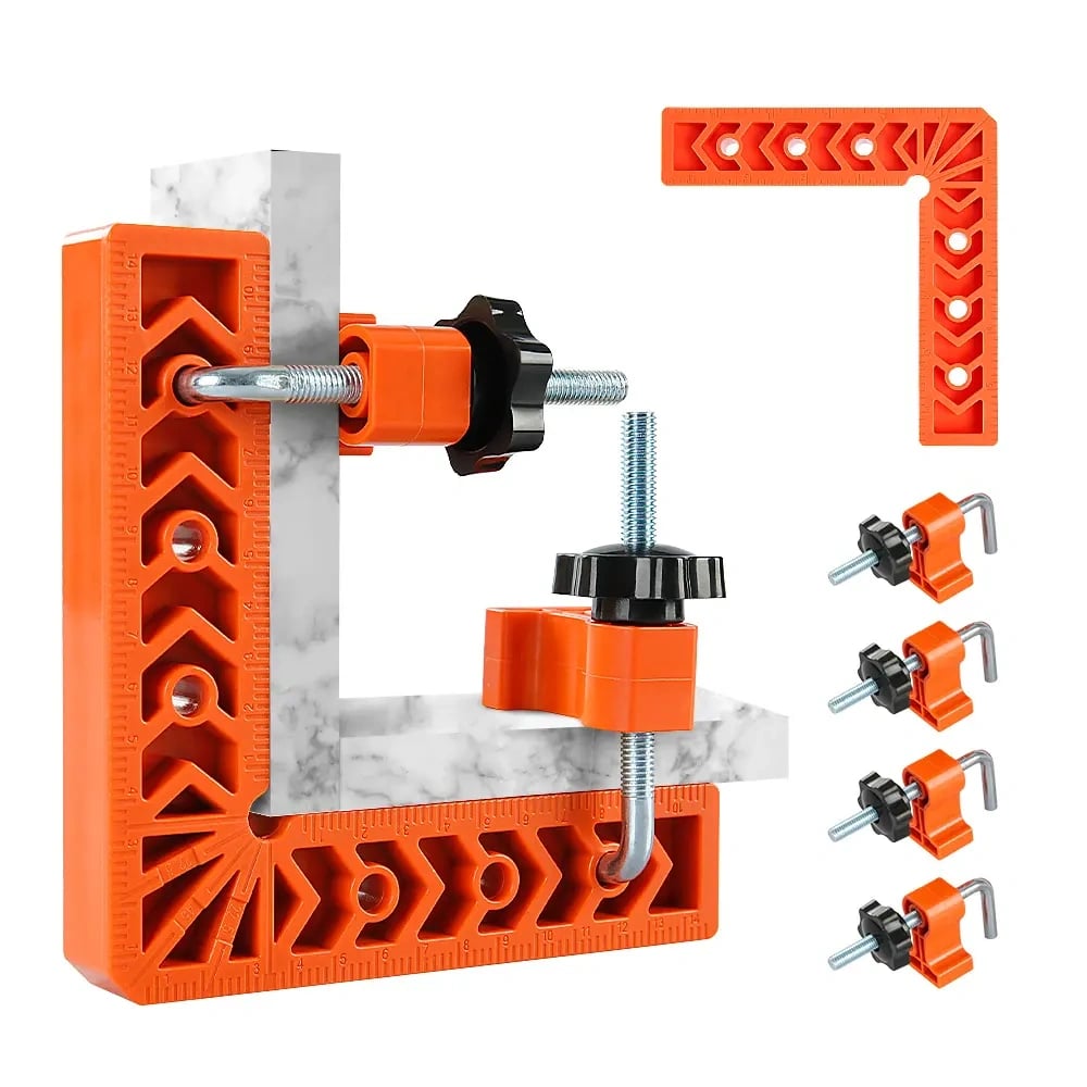 4PCS Right Angle Clamp Kit – for picture frames, boxes, Furniture, Home, cabinets or drawers & stone positioning; multi-surface adjustable fastening tool