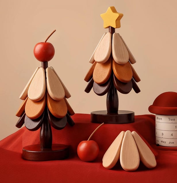 🔥Wood Christmas Tree Coaster Set