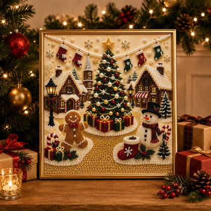 🔥HOT SALE🔥🎄🎅 Premium 3D Pearl Christmas Wall Art Kit | Luxury Flocked Canvas with Scratch-Resistant Non-Fading Pearl Beads DIY Holiday Decor ⛄️❄️