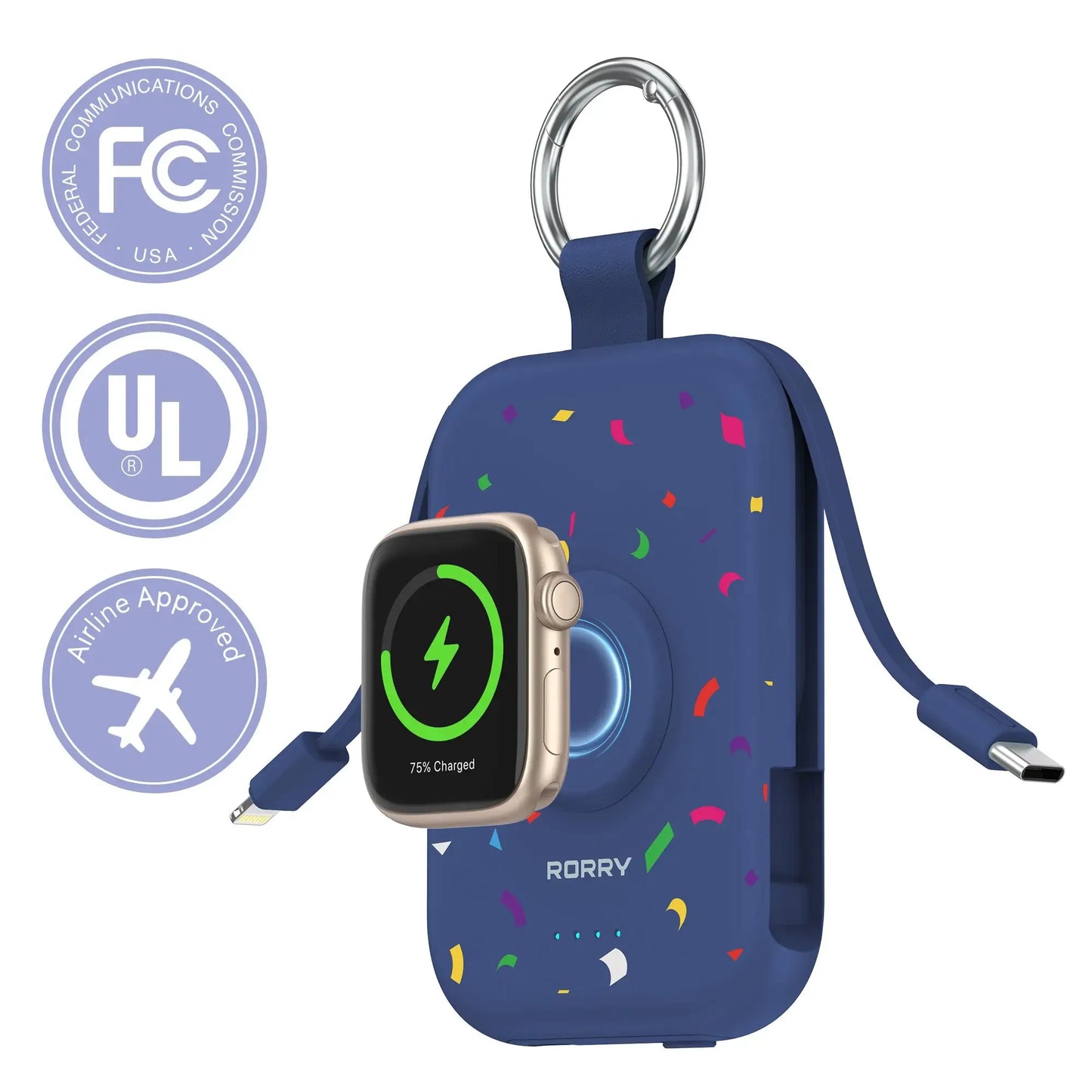 🔥5000mAh Portable Charger Power Bank with Built-in Cables Travel Keychain Battery Pack
