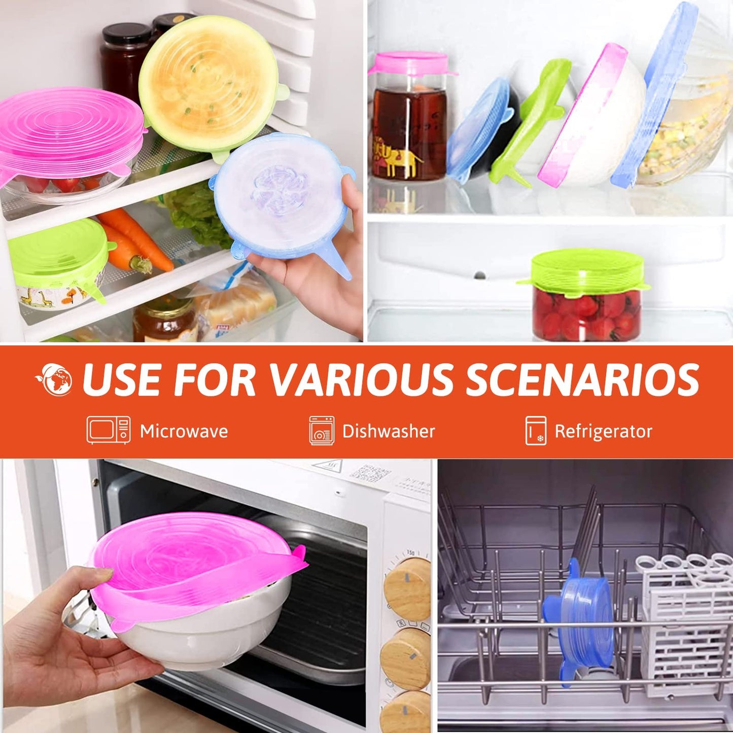 6/12pcs set Silicone Cover Stretch Lids Reusable Airtight Food Wrap Covers