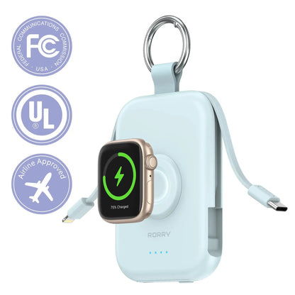 🔥5000mAh Portable Charger Power Bank with Built-in Cables Travel Keychain Battery Pack