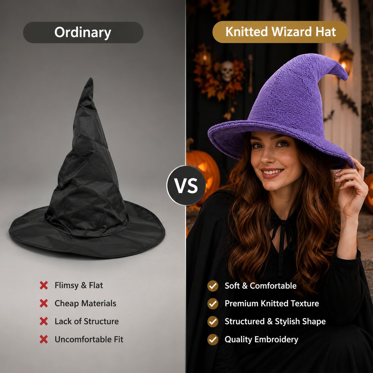 🧙 Knitted Wizard Hat  - ✨ Cozy Halloween Fantasy Costume Accessory