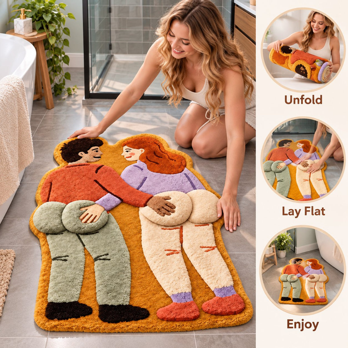 Cheeky Couple 3D Plush Bath Mat – Funny Statement Rug