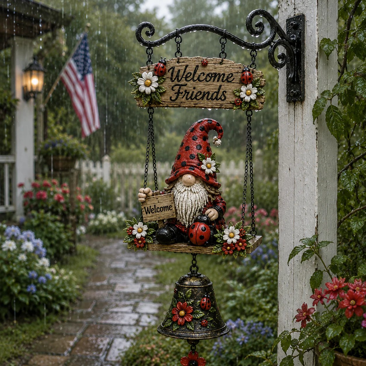 🐞🌼Rustic Garden Gnome Bell Outdoor Decor