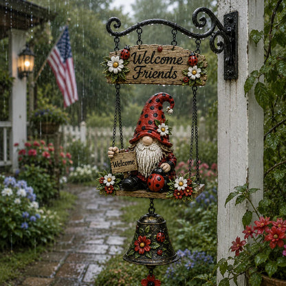 🐞🌼Rustic Garden Gnome Bell Outdoor Decor