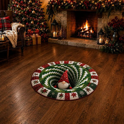 🎄3D Christmas Gnome Optical Illusion Round Rug | Fun Festive Home Decor Must‑Have⭐🏠🎁