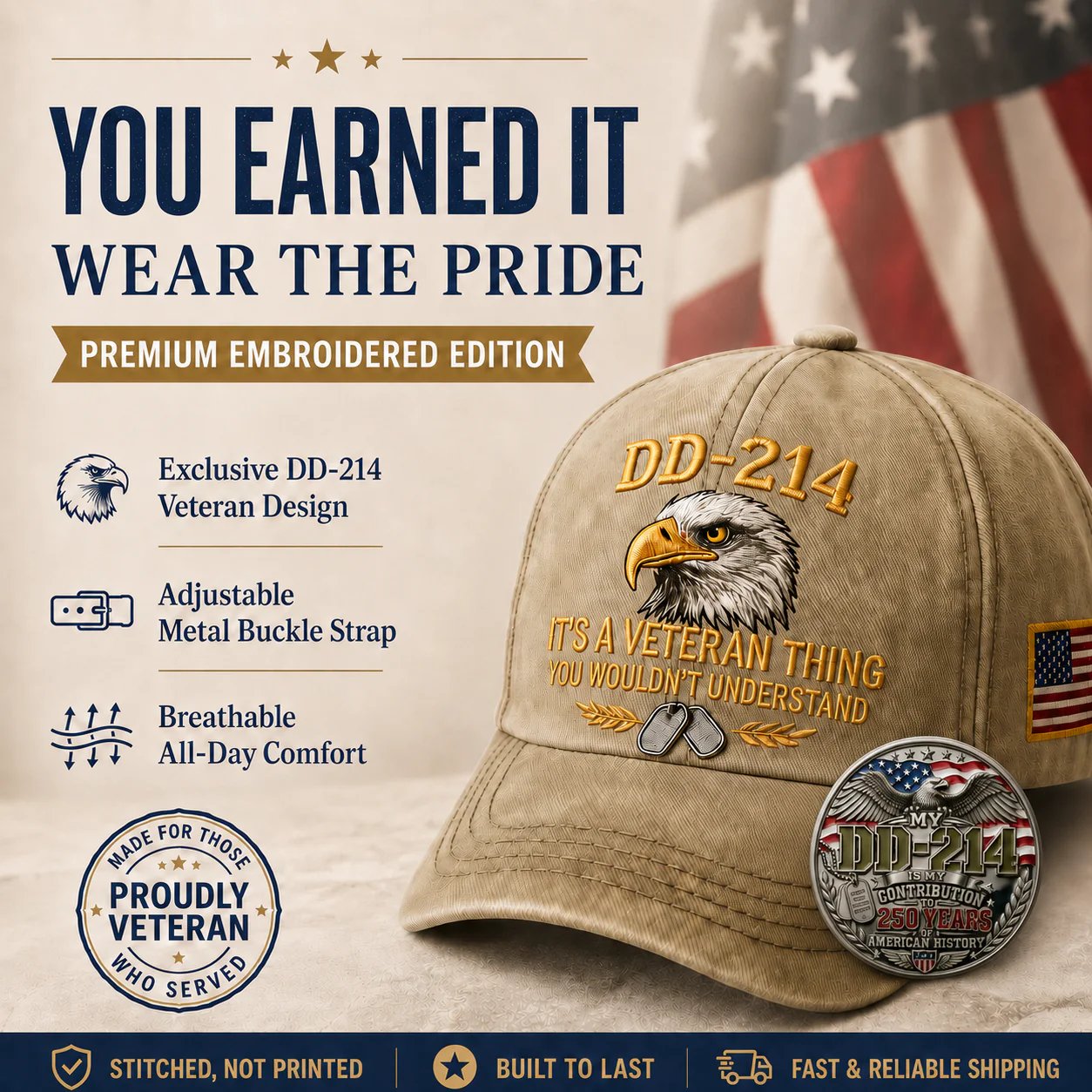 DD-214 Veteran 3D Embroidered Cap - “IT'S A VETERAN THING YOU WOULDN'T UNDERSTAND”🎁