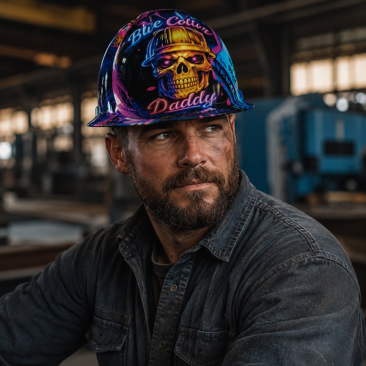 🎁Father’s Day 49% OFF - 👷🔥 Blue Collar Daddy Hydro-Dipped Hard Hat | Industrial Rigid Impact-Resistant Safety Helmet with Full-Wrap Gloss Artwork