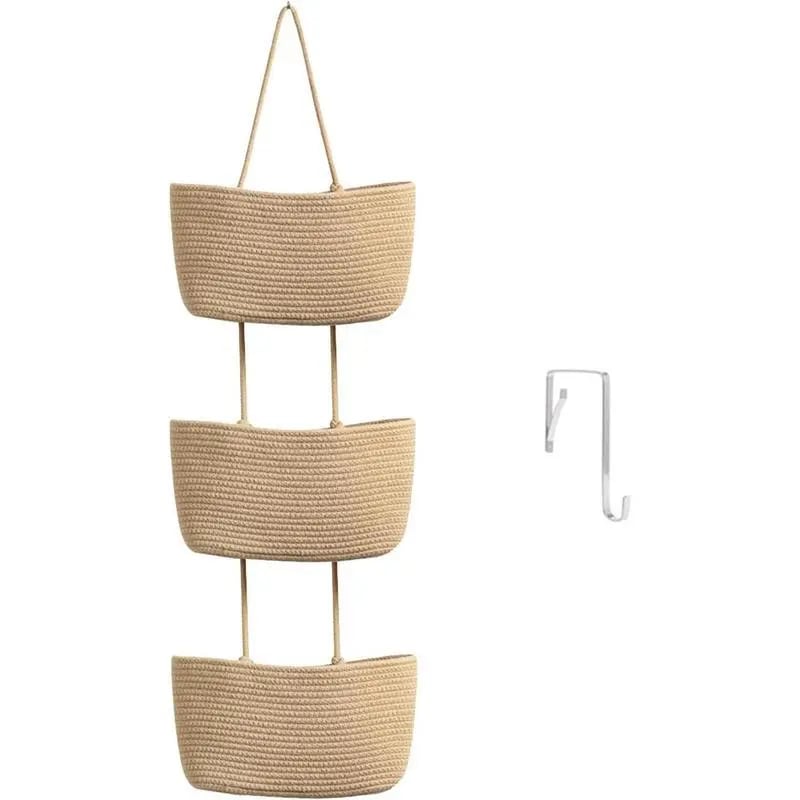 🌿 Woven Cotton 3-Tier Over-Door Basket