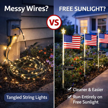 ☀️8-in-1 Solar American Flag Garden Stakes✨ IP65 Weatherproof & Auto-On Patriotic Decor