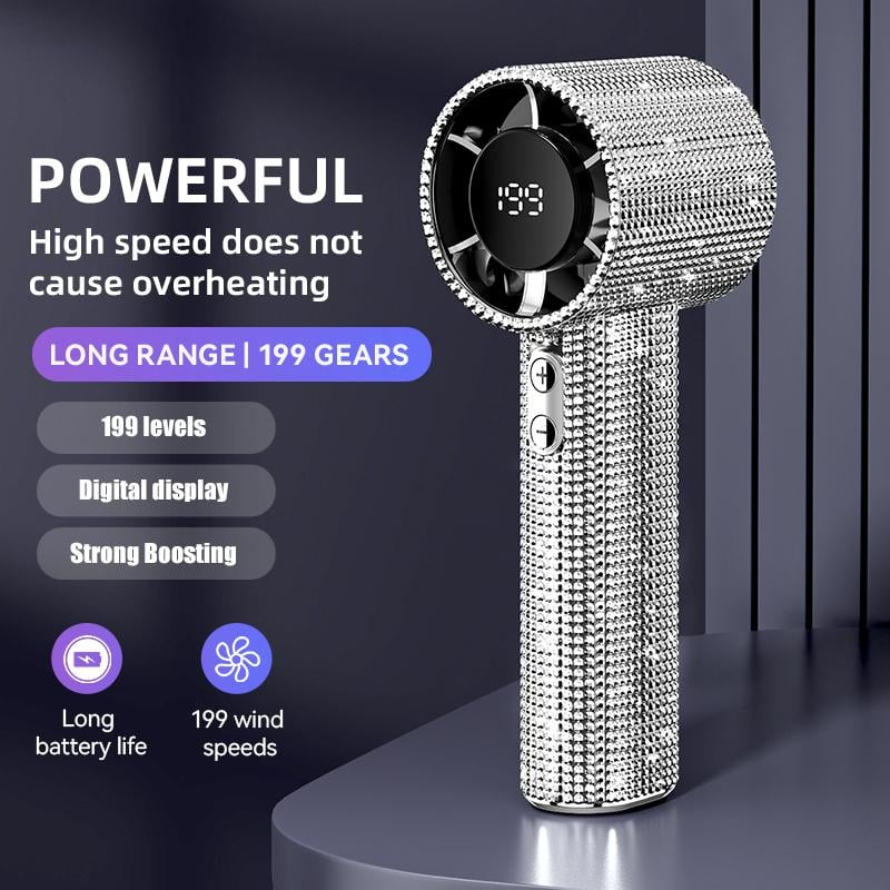 Full Diamond Luxury Craftsmanship Portable Handheld Turbo Fan