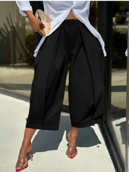 Women's Loose Solid Color Capri-Pants CroppedTrousers, 100% Cotton Summer ComfortableBreathable Fabric, Daily Versatile ElasticWaistband Lantern Pants with Pockets BottomsWomenswear Casual Bridal Basic Minimalist Casual Chic Bottoms