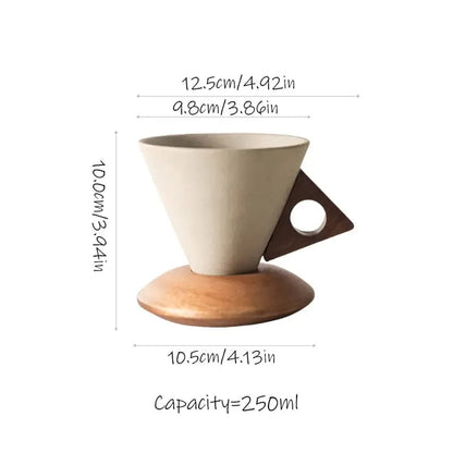 Hot 48% OFF☕✨ Conical Ceramic Coffee Cup with Acacia Wood Base