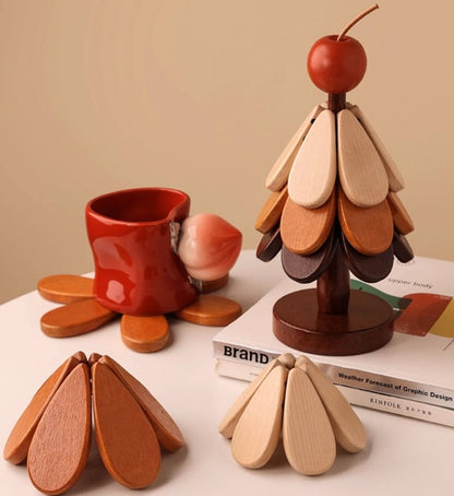 🔥Wood Christmas Tree Coaster Set